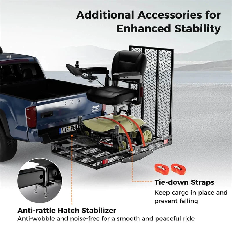 Eletriclife 500 LBS Hitch Mount Mobility Scooter Carrier Heavy-Duty Wheelchair Cargo Rack with Foldable Ramp