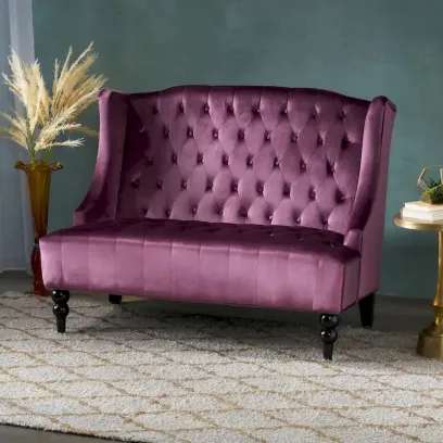 Christopher Knight Home Leora Contemporary Glam Tufted Velvet Wingback Loveseat