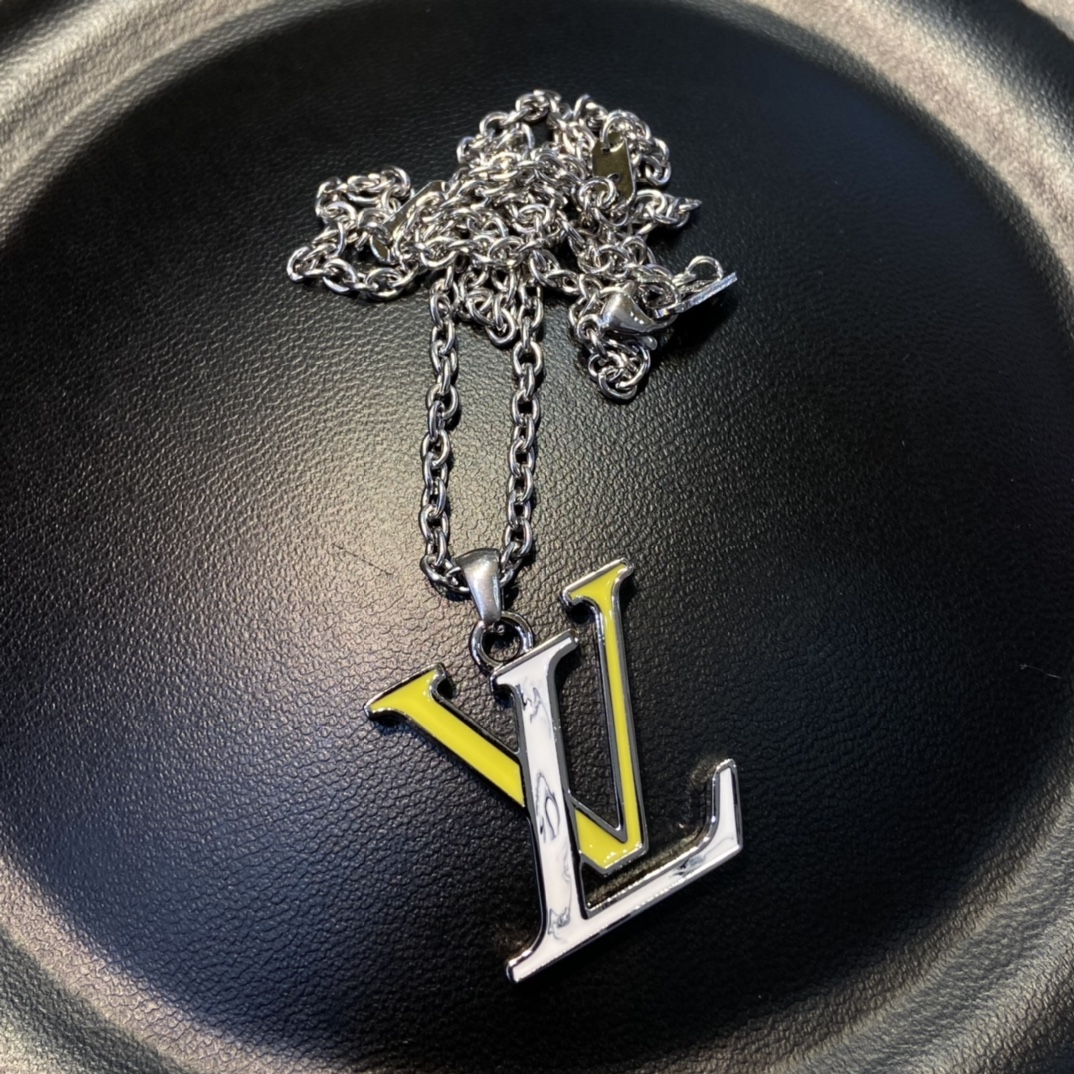 Louis Vuitton White Yellow LV Monogram Penddant Necklace - Original Replica Club