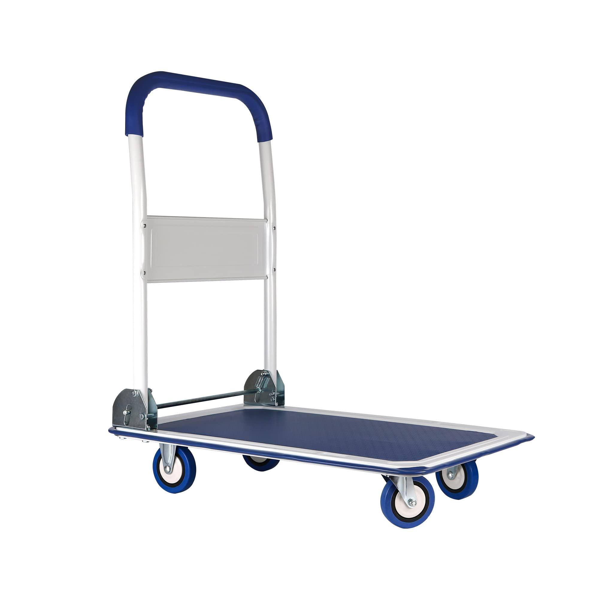 Upgraded Lifetime Appliance Upgraded Foldable Push Cart Dolly 330 lbs. Capacity Moving Platform Hand Truck Heavy Duty Space Saving Collapsible Swivel(Blue/White)