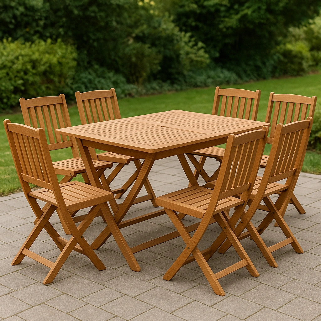 Conjunto de comedor mesa y sillas Marrón Madera Maciza Jardín