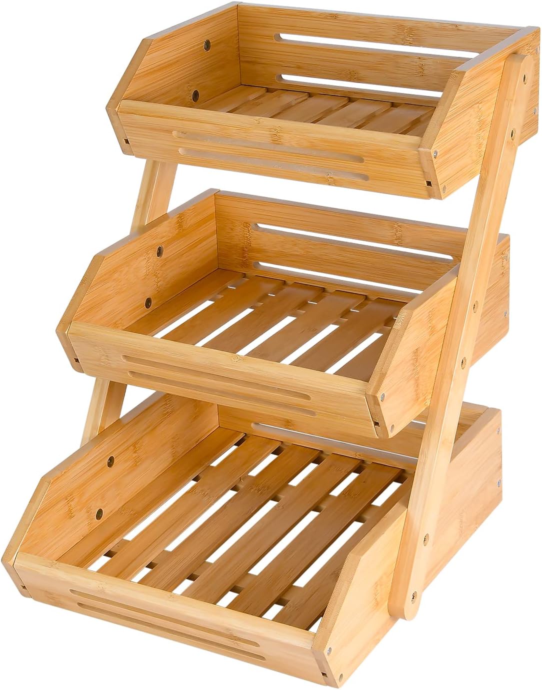 VIKEYHOME Fruit Basket, 2 Tier Bamboo Fruit Basket for Kitchen, 11