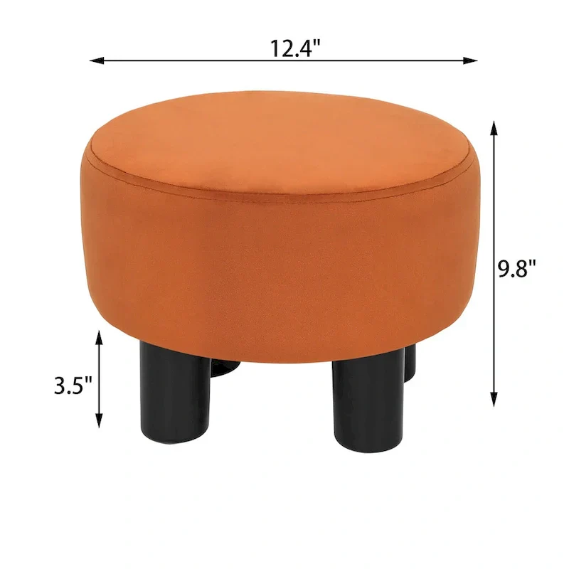 Adeco Modern Velvet Round Ottoman Footrest Stool with Padded Seat