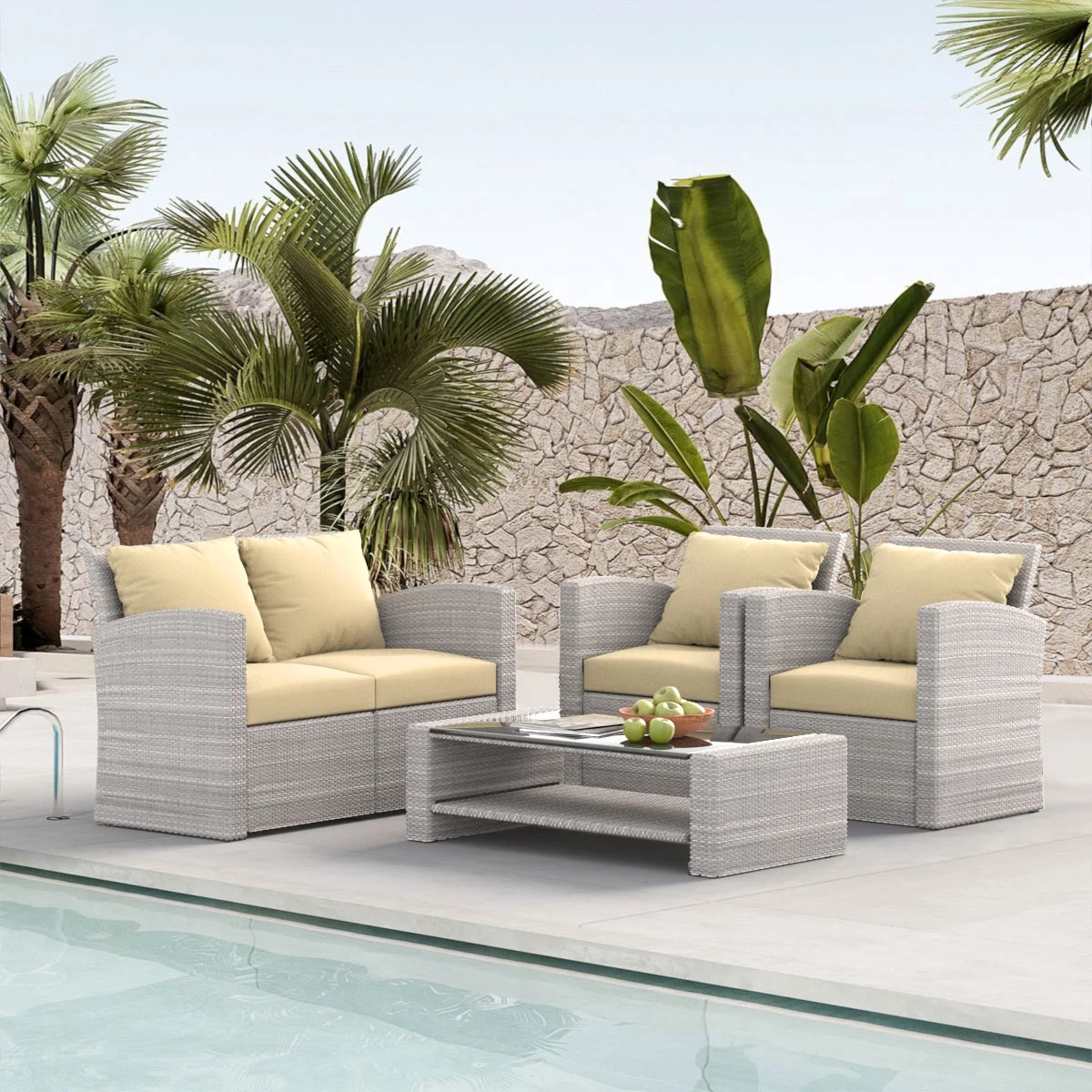 4 Pieces Patio Conversation Set, Outdoor Furniture Set with Cushion, Outside Sectional Rattan Wicker Sofa Furniture Set for Garden, Porch, Backyard, Gray - Image 28