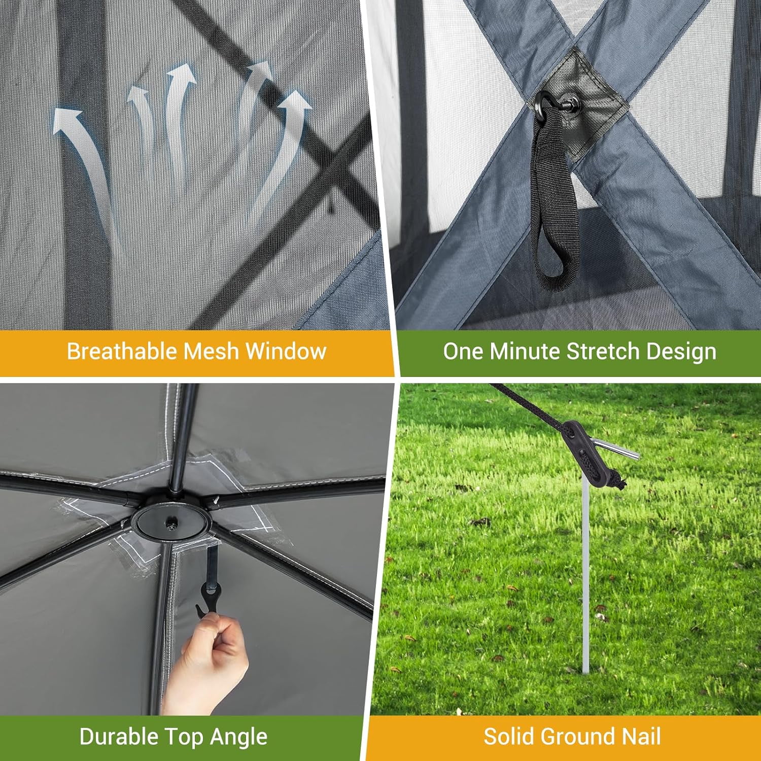 Pop Up Gazebo,Portable Outdoor Camping Canopy Screen Tent With Waterproof 6 Sidewalls&Mosquito Netting,Easy Up Windproof & Waterproof Party Tent For Lawn Garden Backyard,Grey/Brown - Image 14