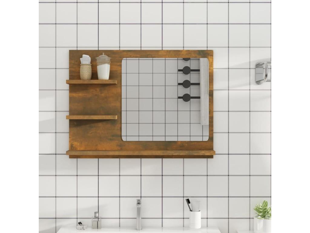Espejo de baño madera contrachapada roble ahumado 60x10,5x45 cm