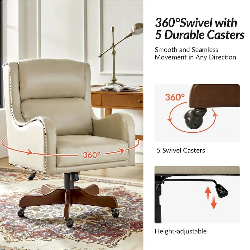 HULALA HOME Pete Adjustable Height Faux Leather Swivel Executive Chair with Tilt Mechanism