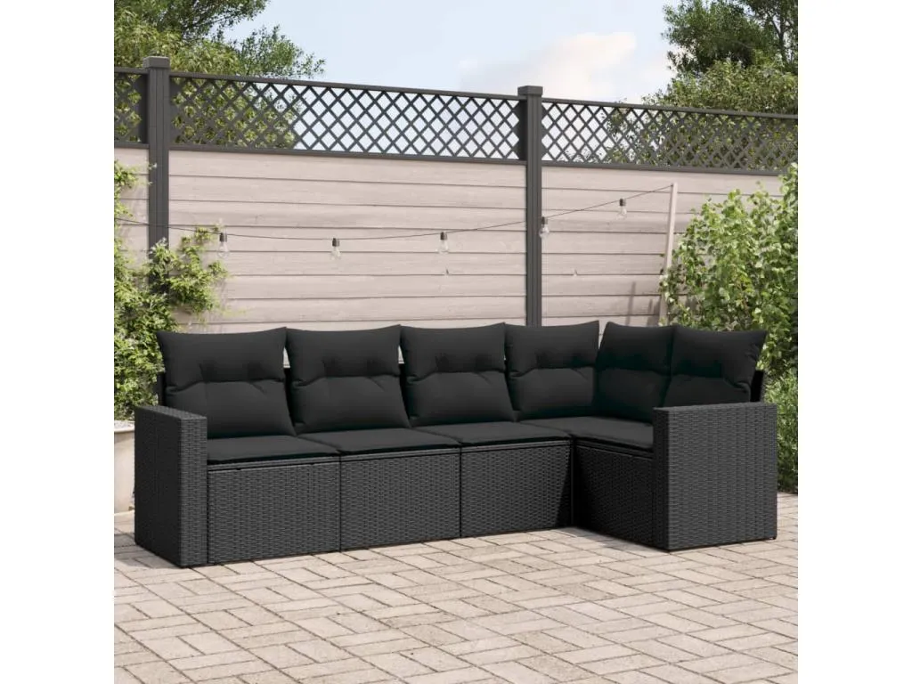 Set de sofás de jardín 6 piezas y cojines ratán sintético negro 14382PYHH