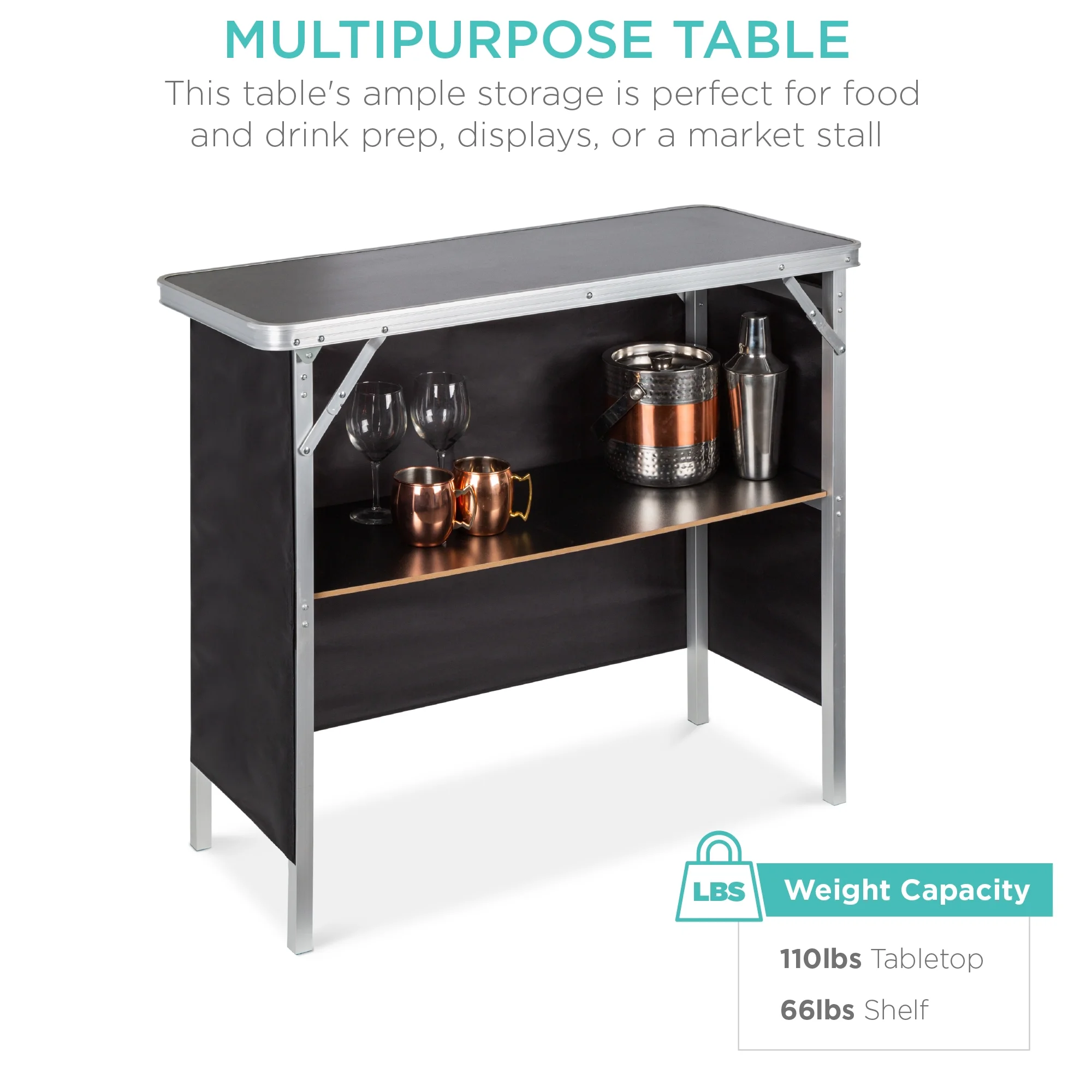 Best Choice Products Portable Pop-Up Bar Table for Indoor/Outdoor, Party, Picnic w/ Carrying Case, Removable Skirt - Image 3