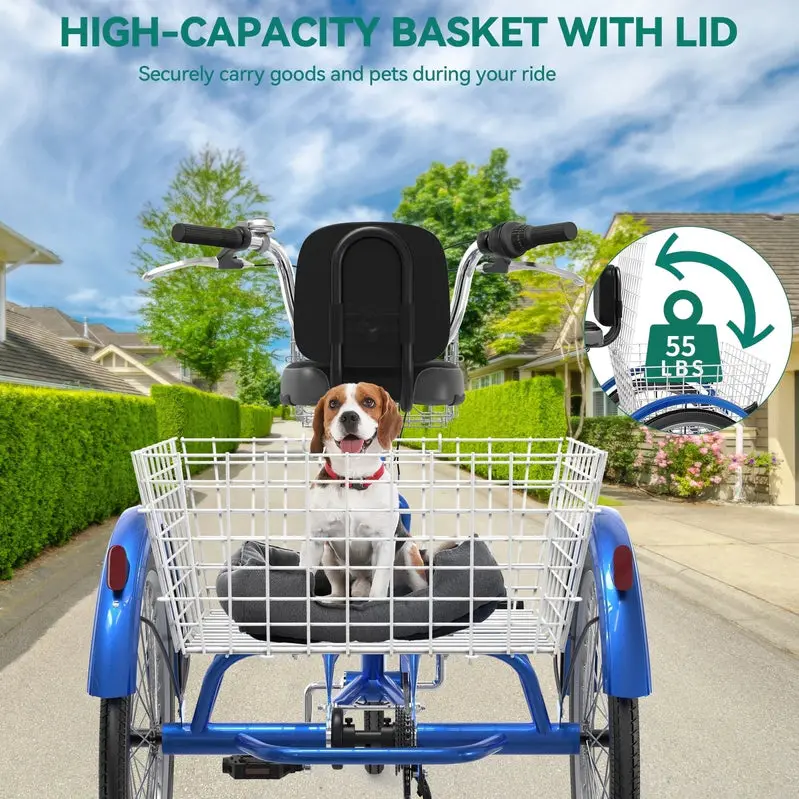 26-Inch Adult Tricycle - 7-Speed Heavy-Duty 3-Wheeled Bicycle - Image 9 26-Inch Adult Tricycle - 7-Speed Heavy-Duty 3-Wheeled Bicycle - Image 9