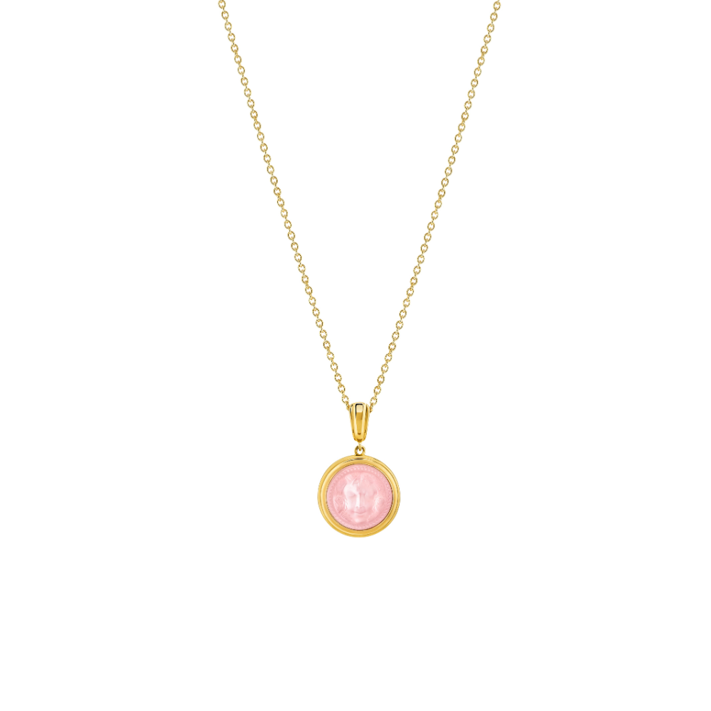 PENDENTIF ARÉTHUSE ROND - CRISTAL INCOLORE NACRÉ ROSE, PLAQUÉ OR JAUNE 18 CARATS