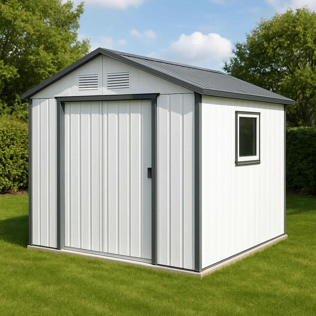Caseta de jardín, caseta de almacenamiento blanco y gris de acero galvanizado para exterior, 230x200x230 cm sowMwHr170TA