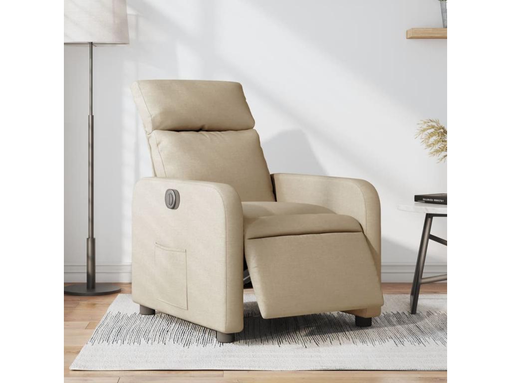 Sillón reclinable eléctrico de tela crema