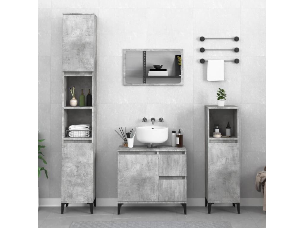 Luzssnh Armario de baño madera contrachapada gris hormigón 65x33x60 cm