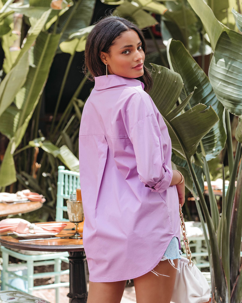 La Brisa Button Up Cotton Top - Lilac - FINAL SALE - Se7enfashion