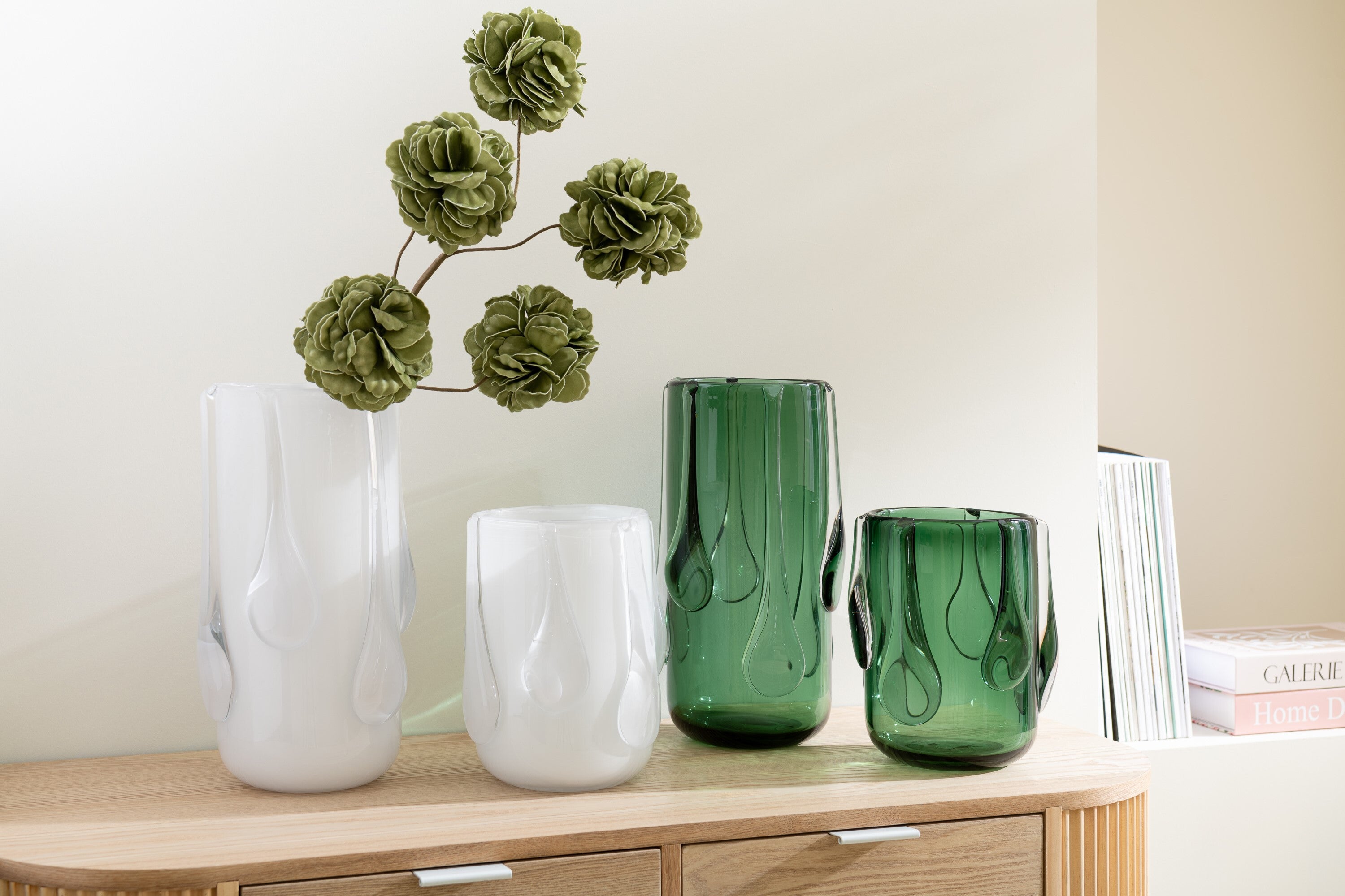 J-Line vaas Drippy - glas - groen - large - 33 cm hoog