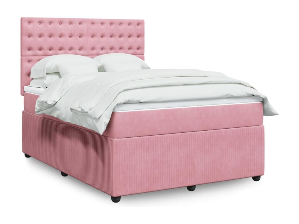 Cama box spring con colchón terciopelo rosa 140x190 cm