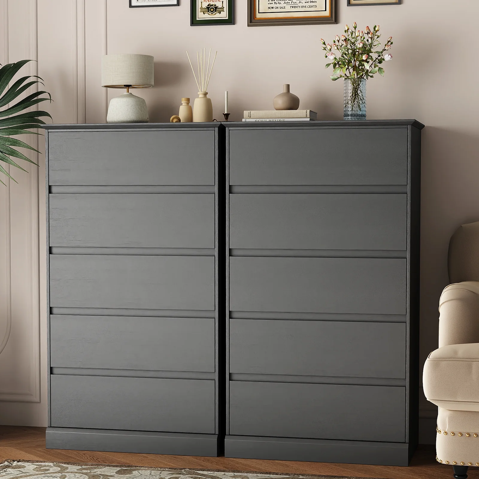 Black Dresser Bedroom Dresser, Tall Wood 5 Drawer Dresser & Chest of Drawers for Closet, Living Room Hallway Kids Bedroom - Image 6