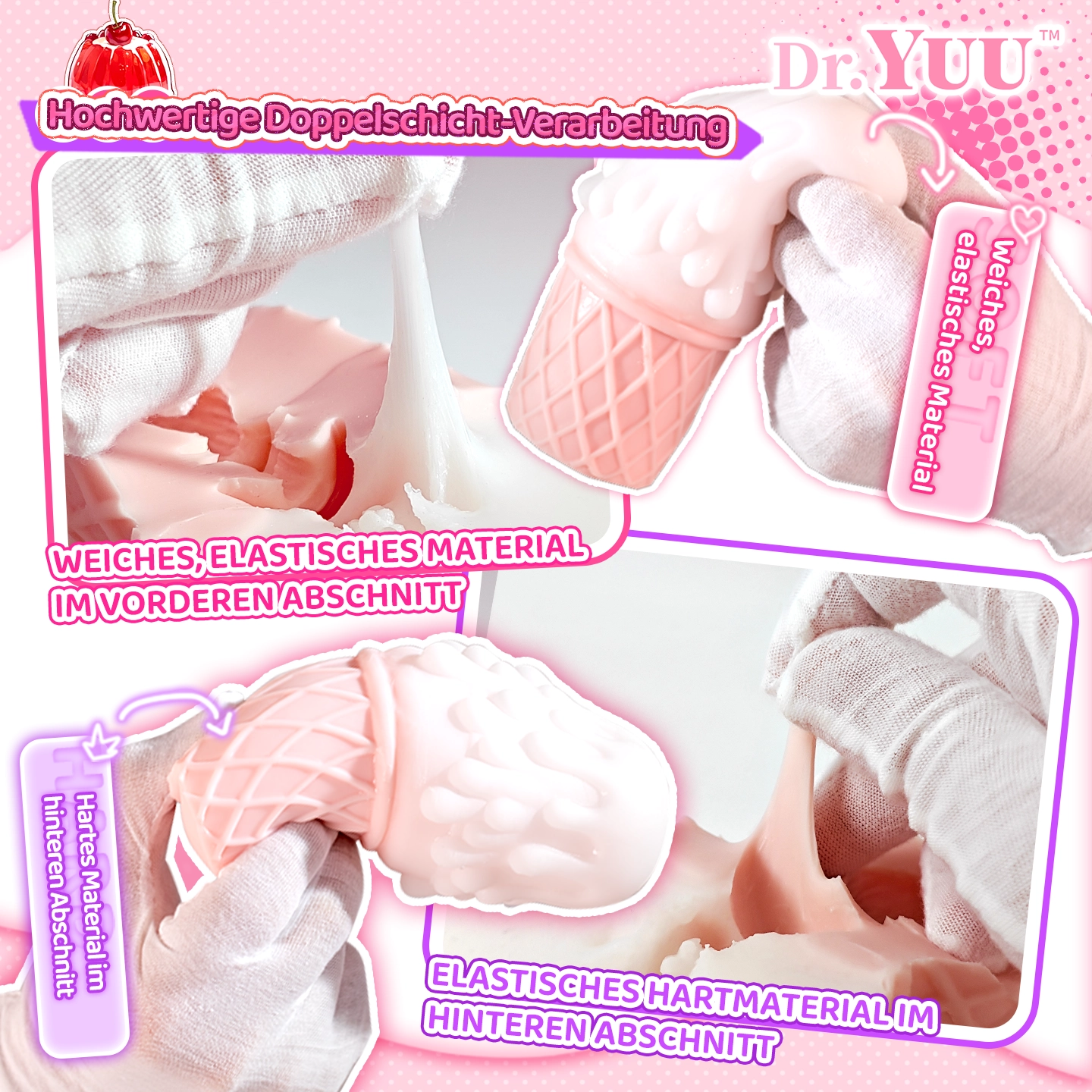Elastisches Doppelschichtmaterial des Eiscreme-Masturbators