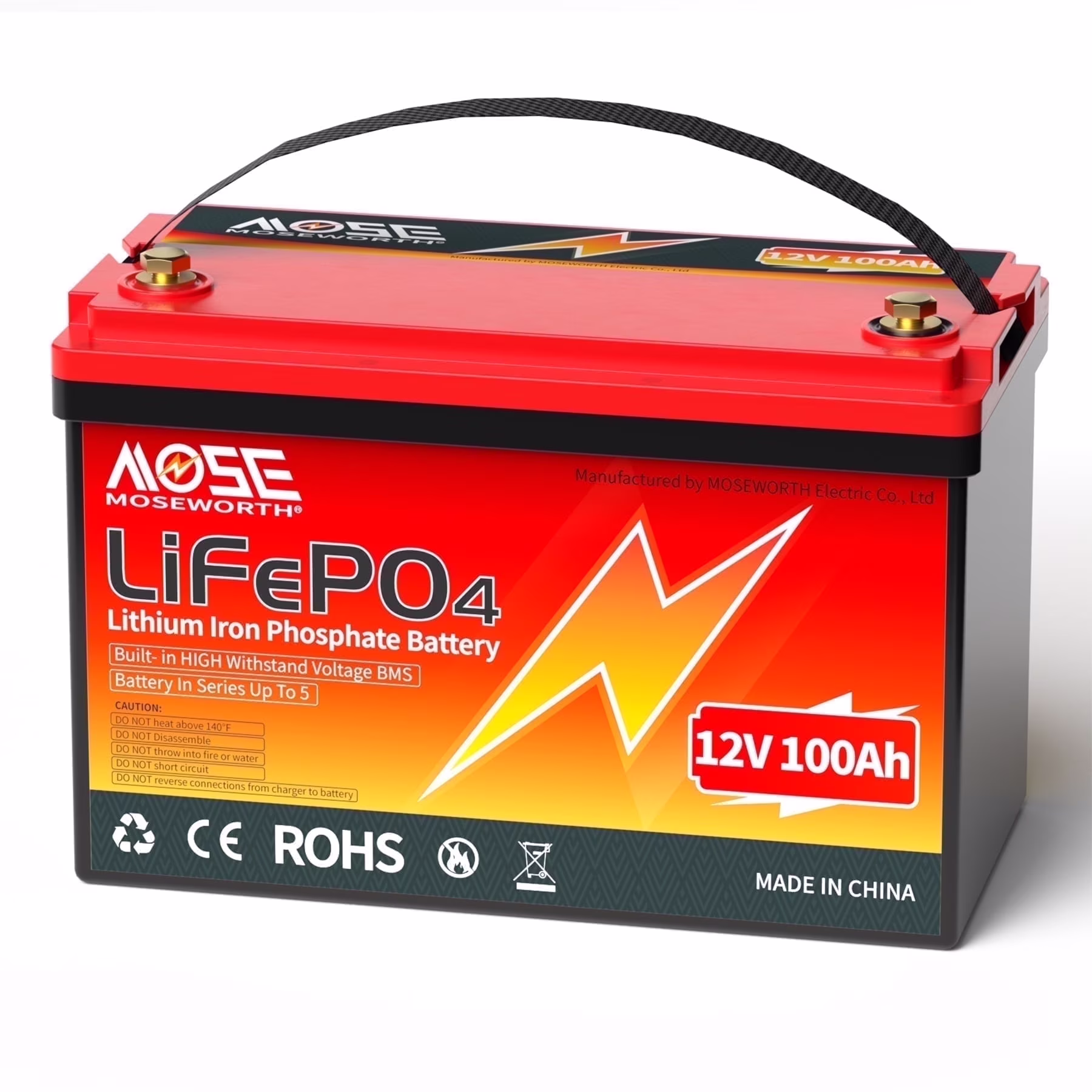 12V 100ah LiFePO4 Lithium Battery, MOSEWORTH RV, Solar, Trolling Motor, Camping, Marine, Off - Grid, Group 31 15000+Deep Cycles Battery, Low Temp Cut Off