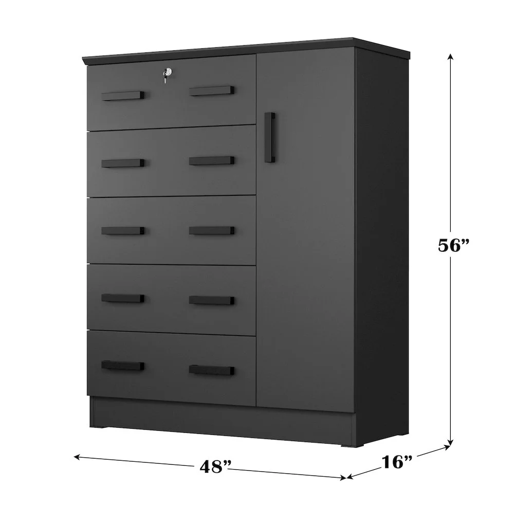 Better Home Products JCF Sofie 5 Drawer Wooden Tall Chest Wardrobe in Mahogany - Image 25