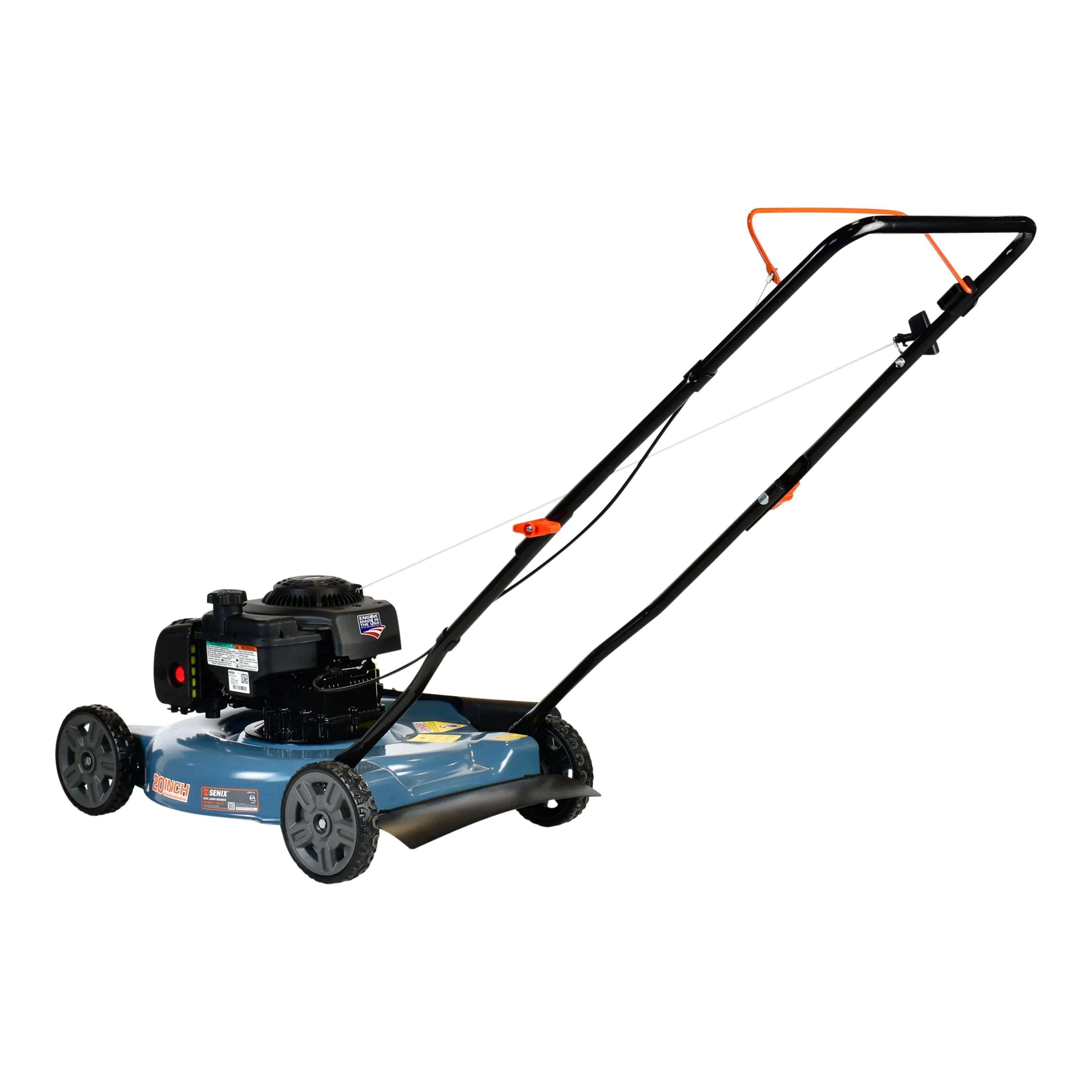 SENIX Gas Lawn Mower, 20-Inch, 125 cc 4-Cycle Briggs & Stratton Engine, Push Lawnmower with Side Discharge, 3-Position Height Adjustment, LSPG-L2, Blue