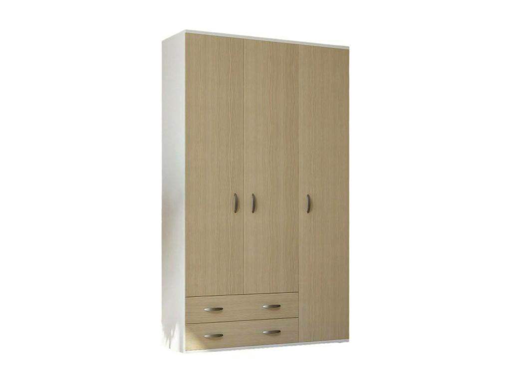 Armario 3 puertas Drabit, Muebles de dormitorio, Vestidor con puertas, Armario de ropa, Made in Italy, 120x52h170 cm, Blanco y Roble