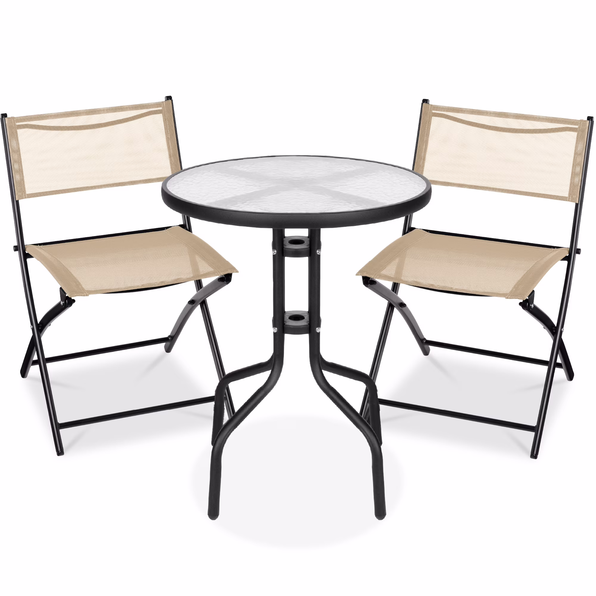 Best Choice Products 3-Piece Patio Bistro Dining Furniture Set w/ Glass Tabletop, Folding Chairs - Gray