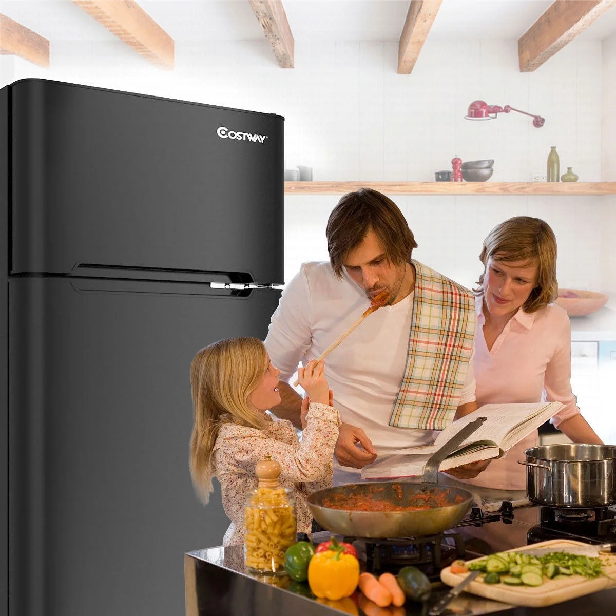 Costway Refrigerator Small Freezer Cooler Fridge Compact 3.2 cu ft. Unit, Grey - Image 18