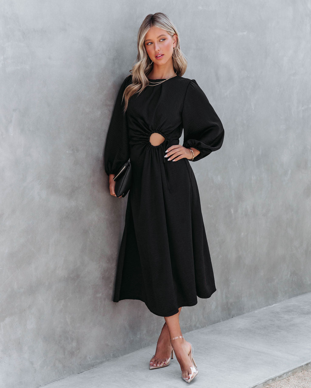 Westwood Satin Front Circle Cutout Midi Dress - Black - FINAL SALE - Se7enfashion