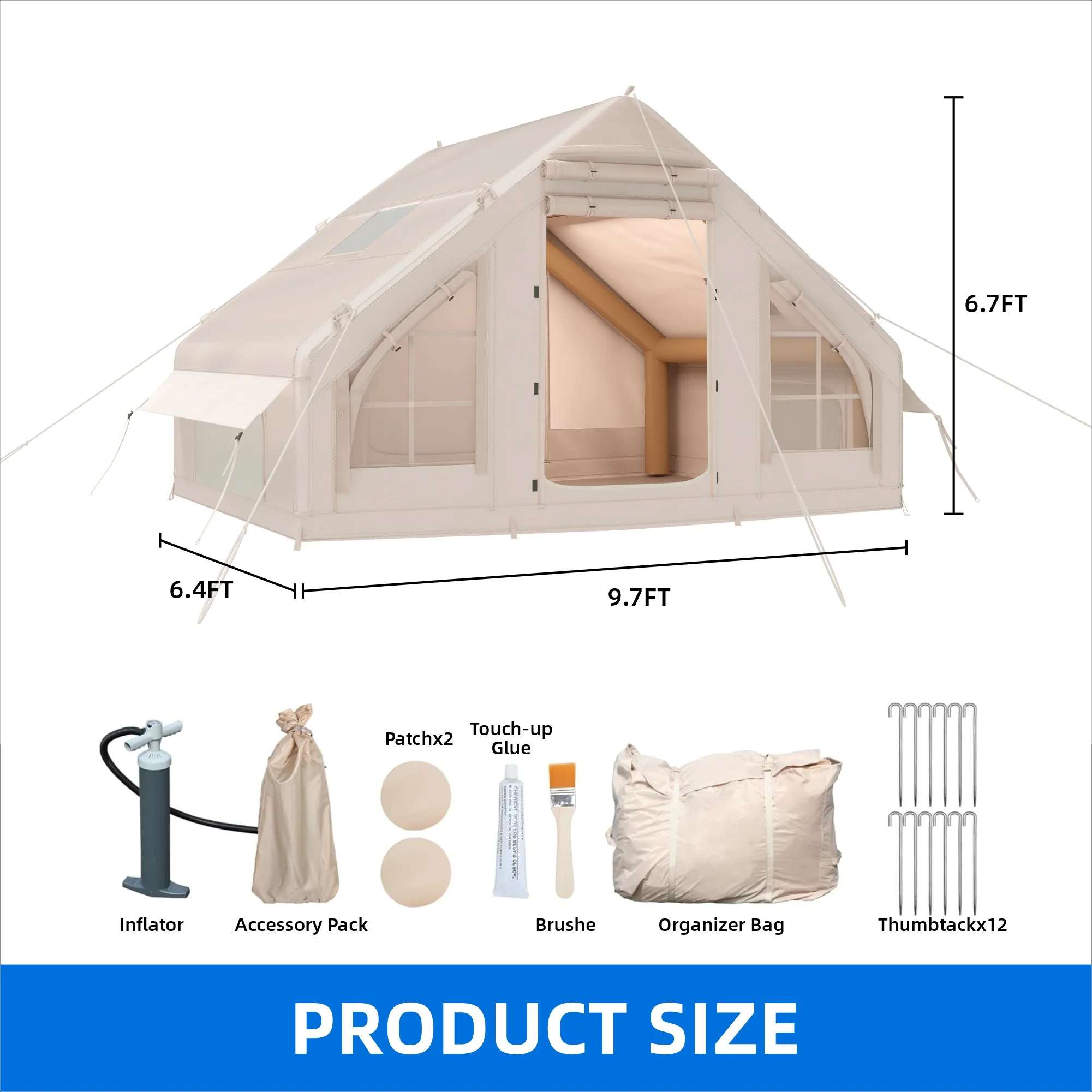 Dextrus Inflatable Camping Tent with Pump, Glamping Tents, Easy Setup 4 Season Waterproof Windproof Outdoor Blow Up Tent, Suitable for 2-6 people - Image 5