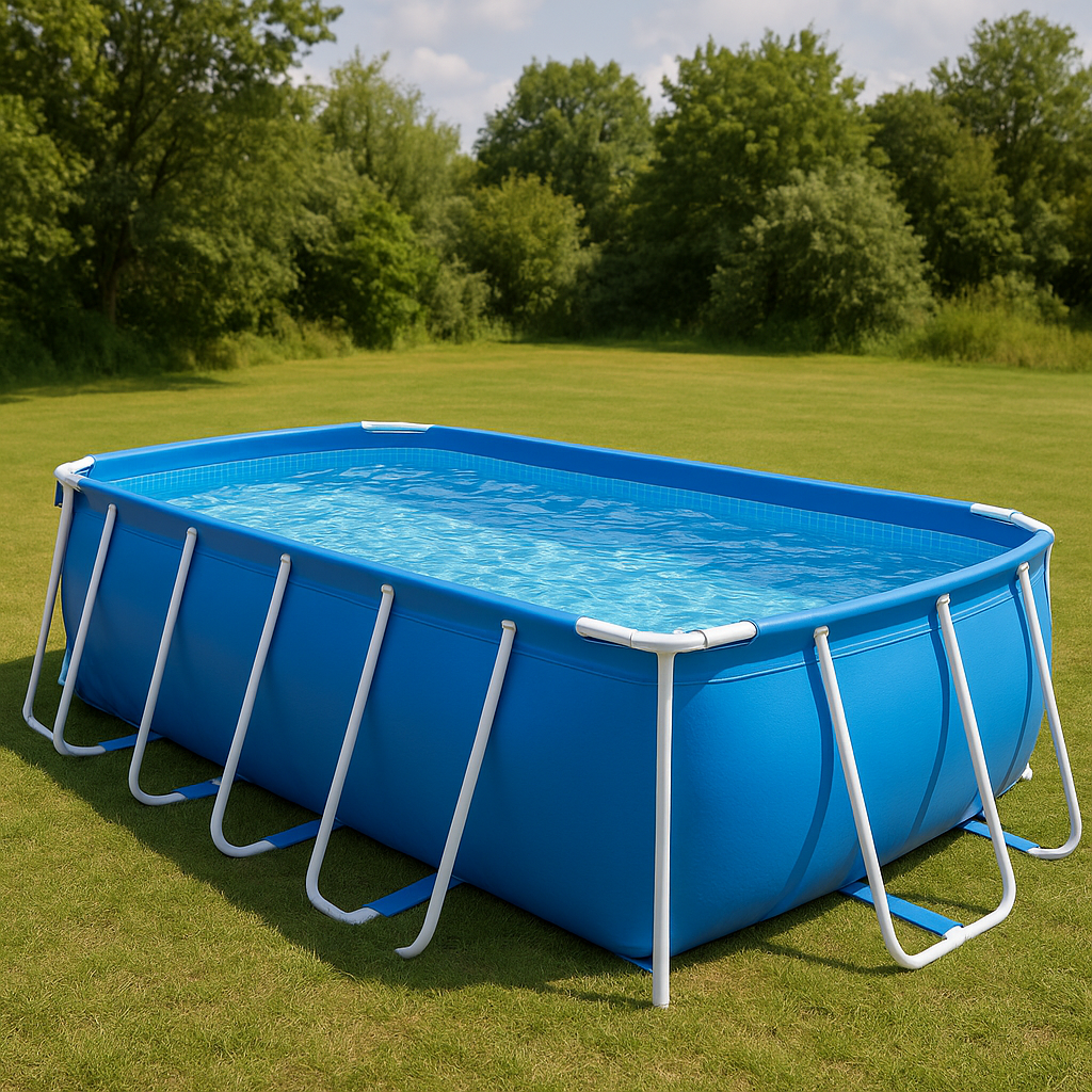 Rectangular Sí Piscina PVC Metal Jardín Piscina tubular rectangular azul PVC y metal para jardín 732x366x132 cm