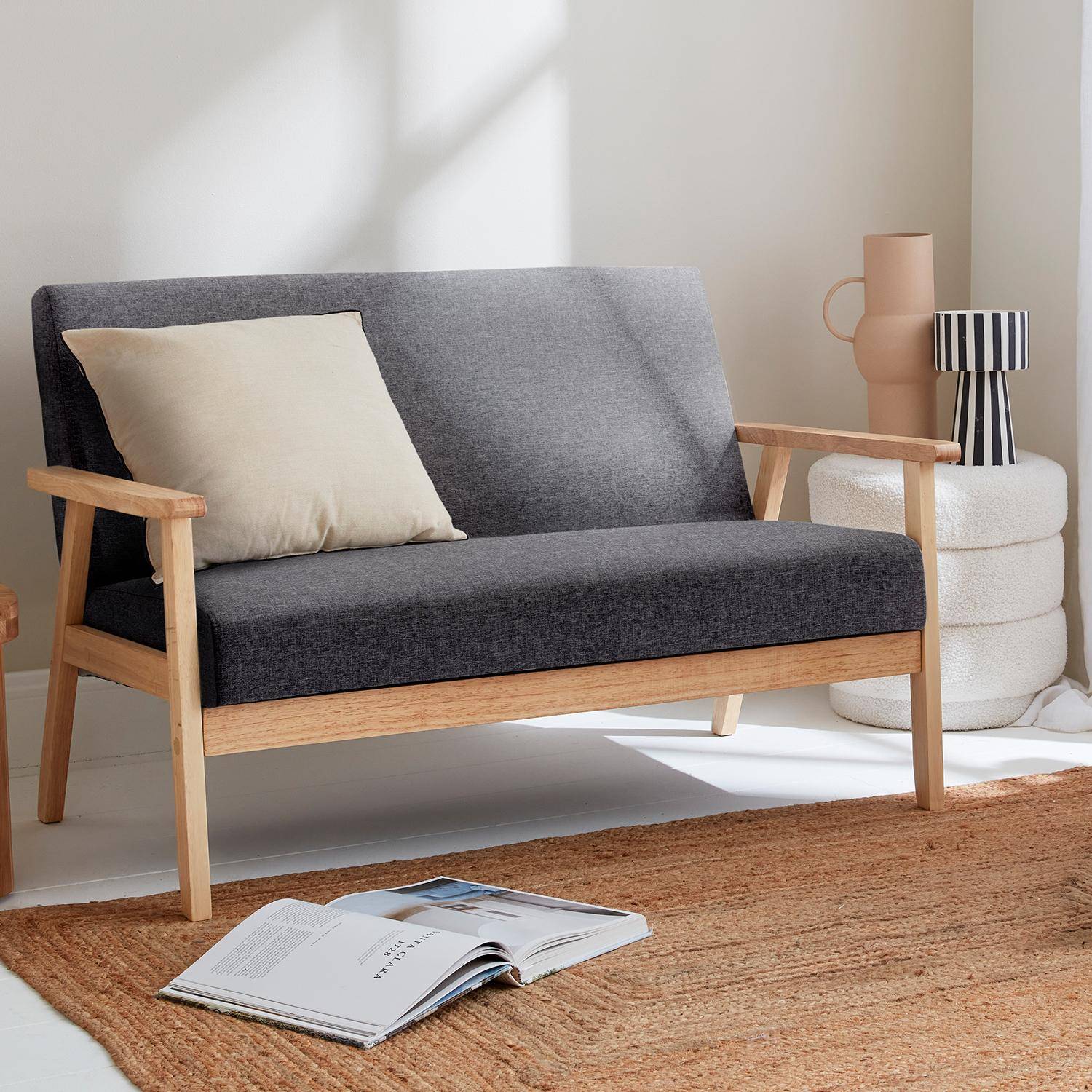 Isak - Sofá o banco con tela y patas de madera, 2 plazas