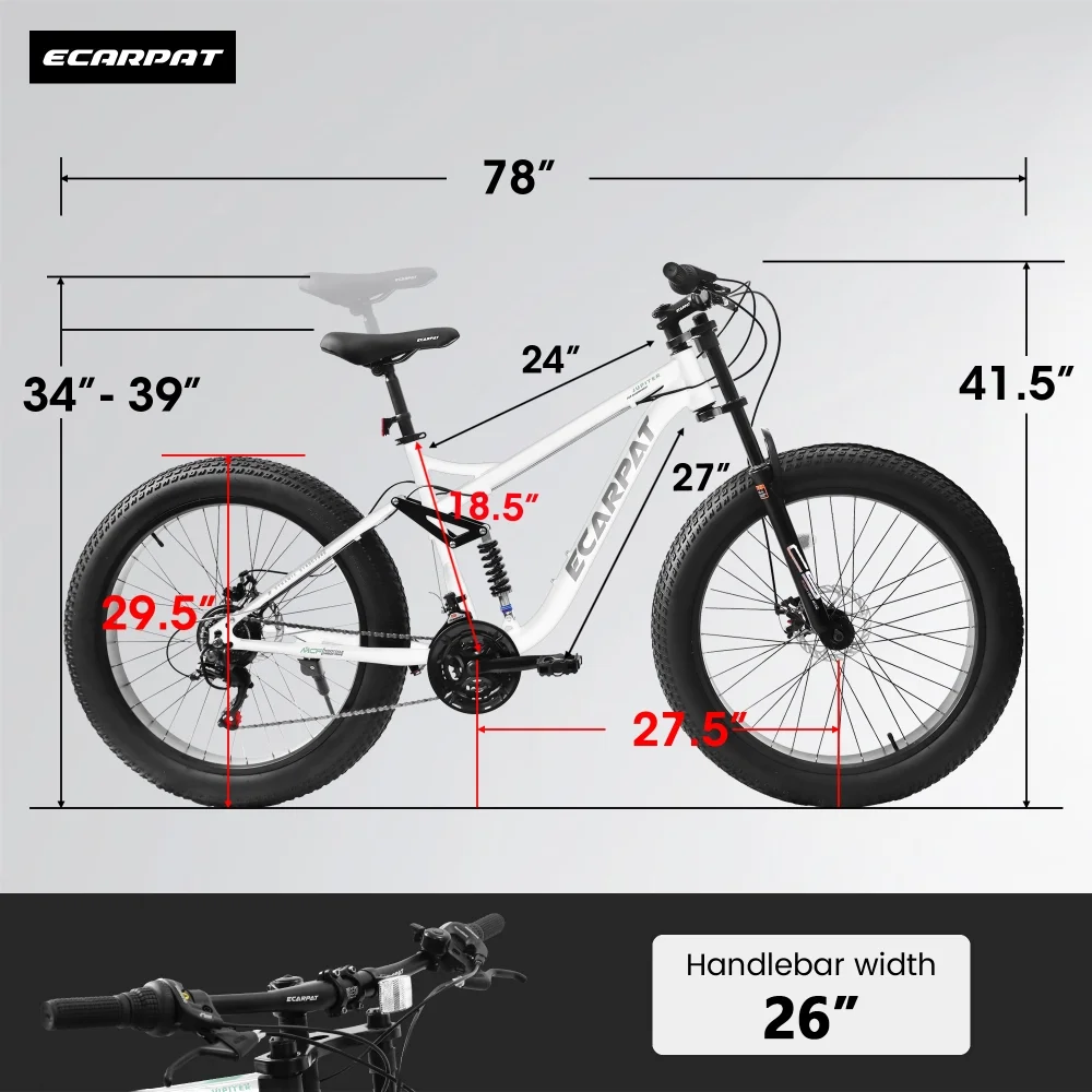 26 inch Mountain Bike for Men, 26*4" Fat Tire Mountain Bicycles,Full-Suspension 21-Speed Drivetrain with Disc Brakes - Image 9