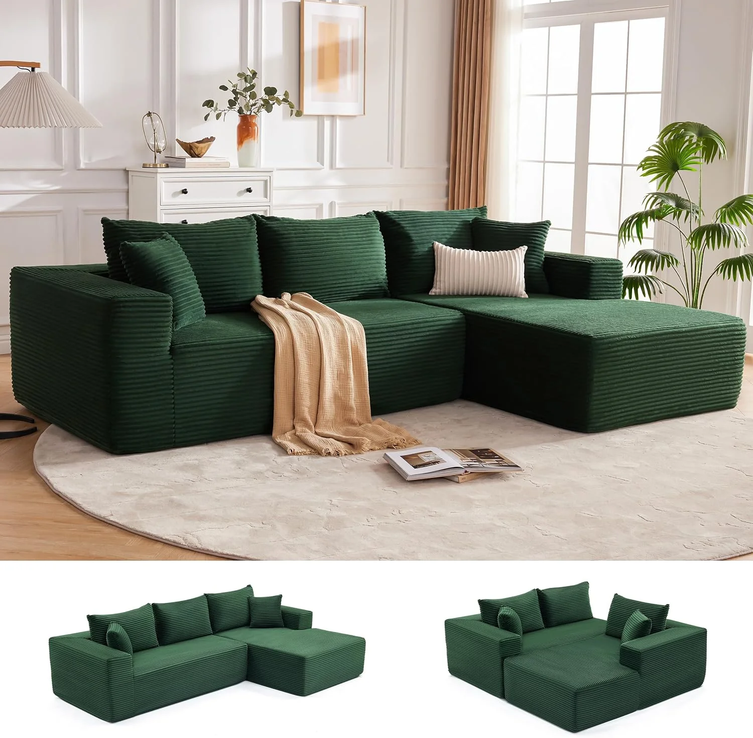 110 Cloud Sectional Couch, Boneless Sofa for Living Room Modular Sectional Sofa with Deep Seat
