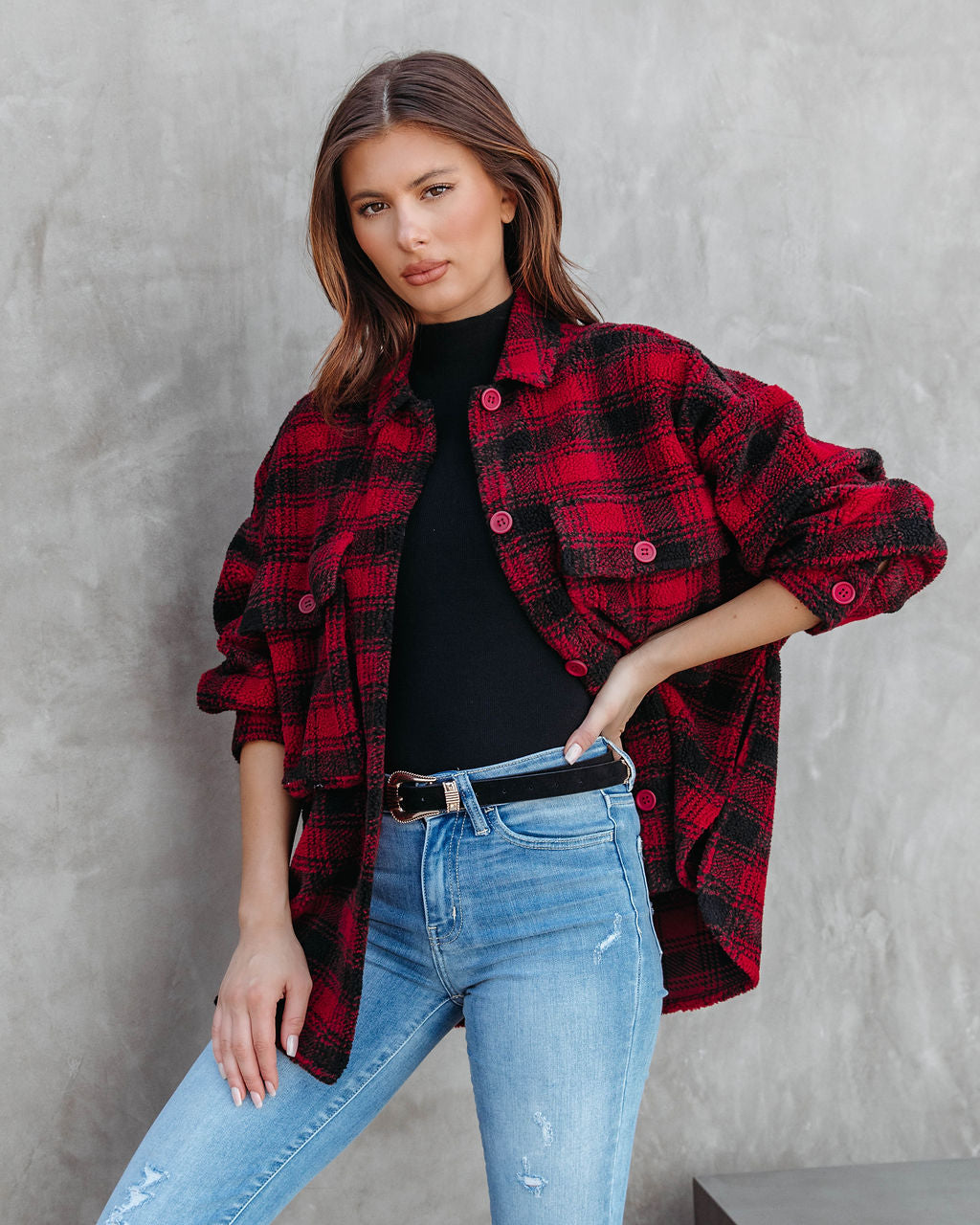 Doug Pocketed Plaid Teddy Jacket - Se7enfashion