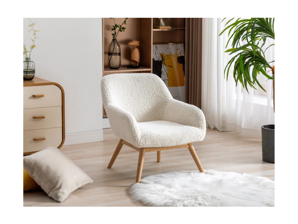 Sillón de lana rizada ecru patas de madera Luzssnh