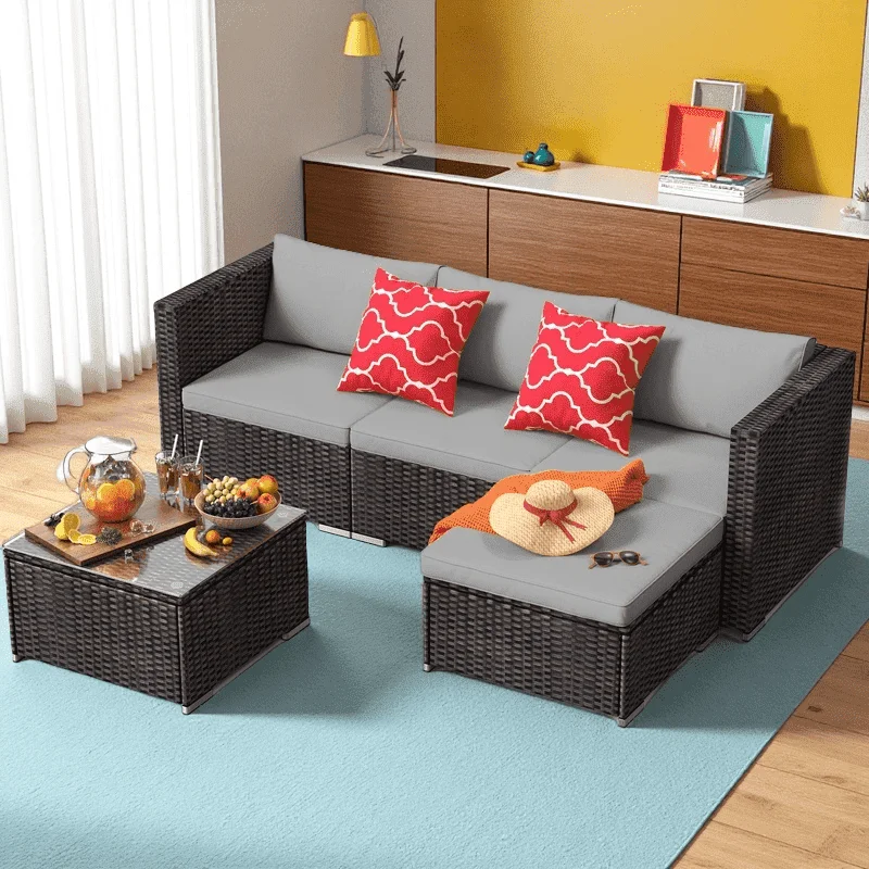 Aiho 7-Piece Rattan Patio Furniture Set , Outdoor Sectional Furniture Set for Patio, Garden, Backyard, Grey - Image 54