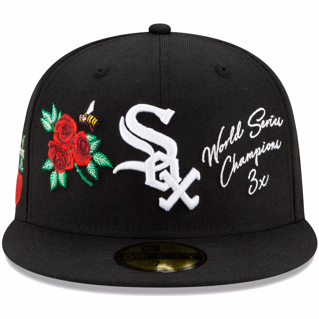 New Era Chicago White Sox 3x World Series Champions Floral 59FIFTY Fitted Hat - Black - Byluuna Headwear