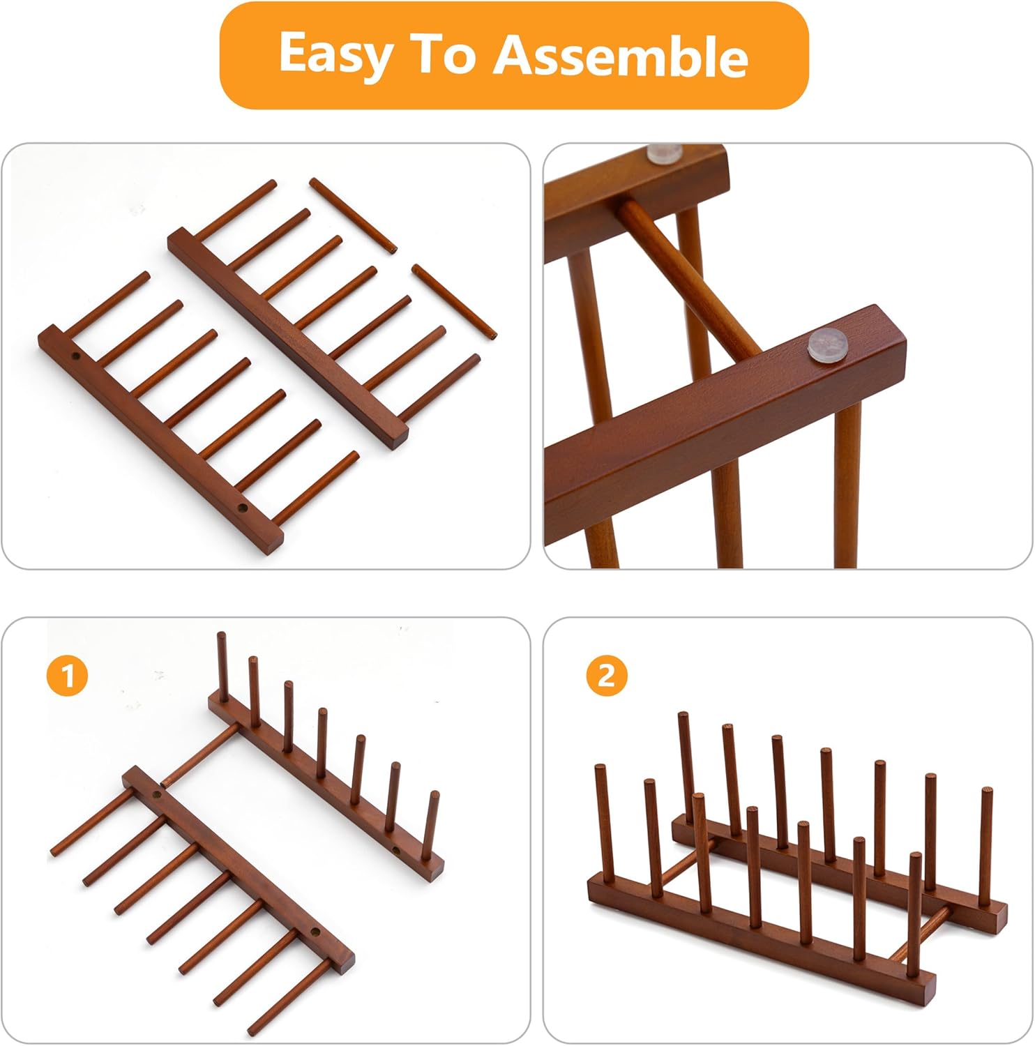 HBlife 6 Slots Teak Dish Plate Bowl Cup Book Pot Lid Cutting Board Drying Rack Stand Drainer Storage Holder Organizer Kitchen Cabinet（Keep Dry）
