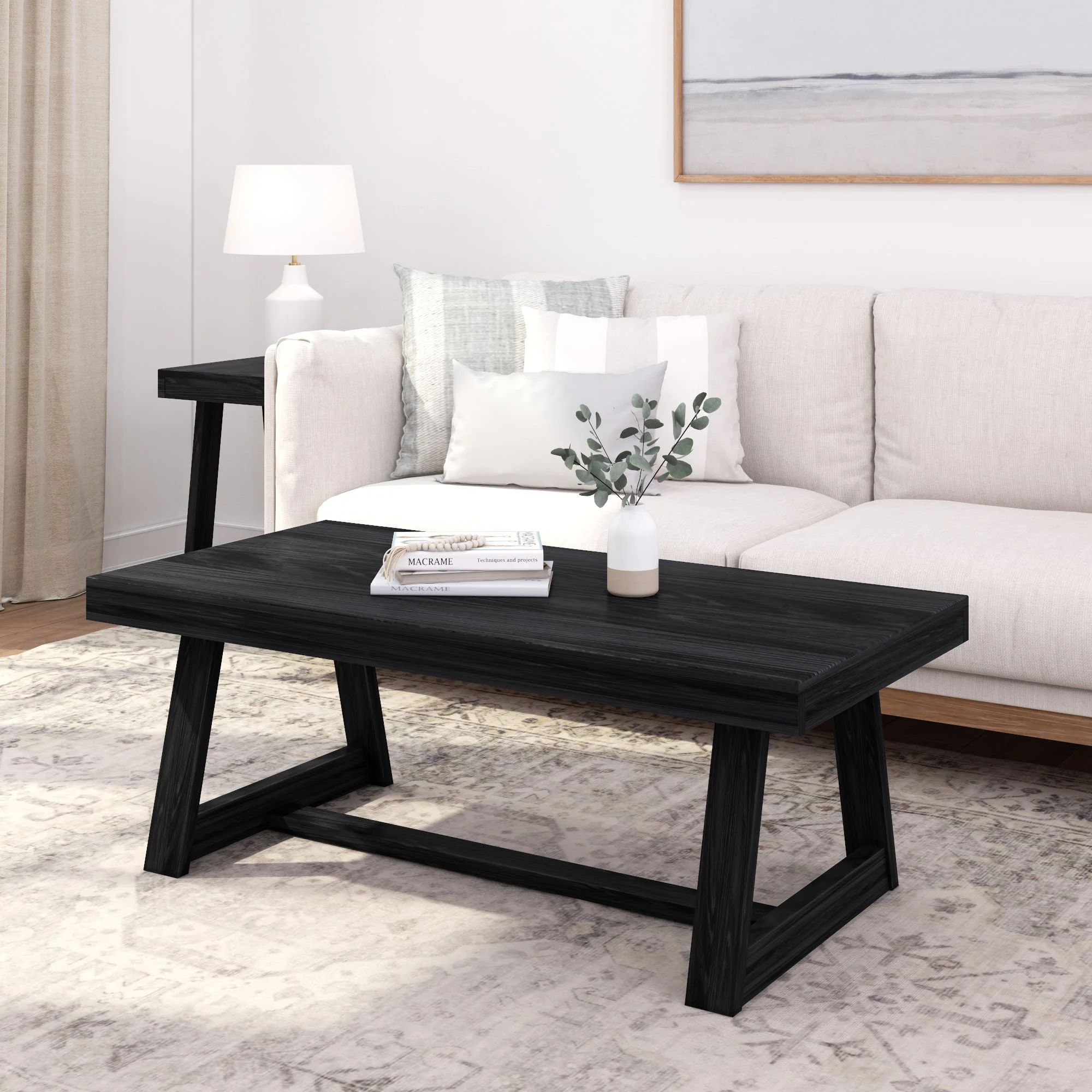 Plank+Beam Farmhouse Coffee Table, 48" Solid Wood Tables for Living Room, Rectangular Center Table - Image 14