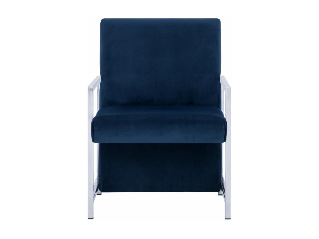 Sillón con patas cromadas de terciopelo azul