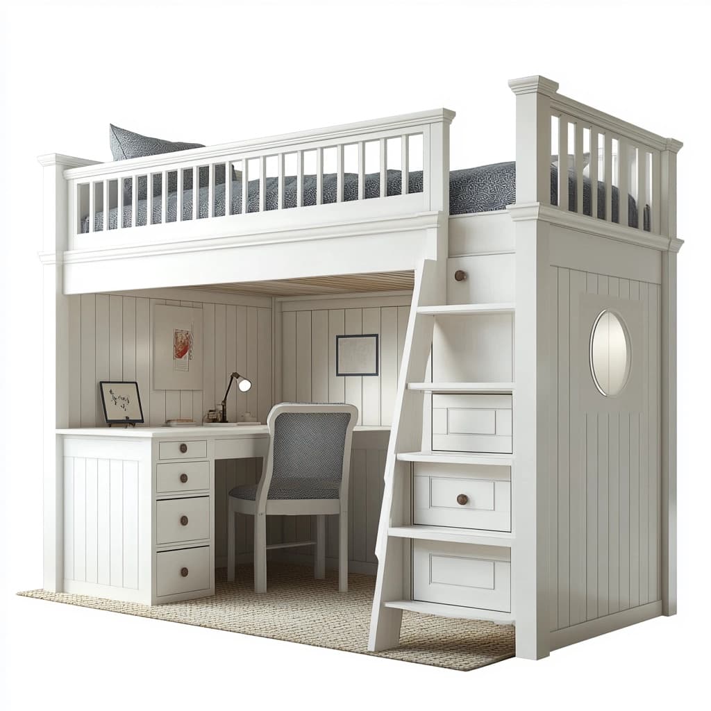 Cama litera con escritorio integrada madera blanco