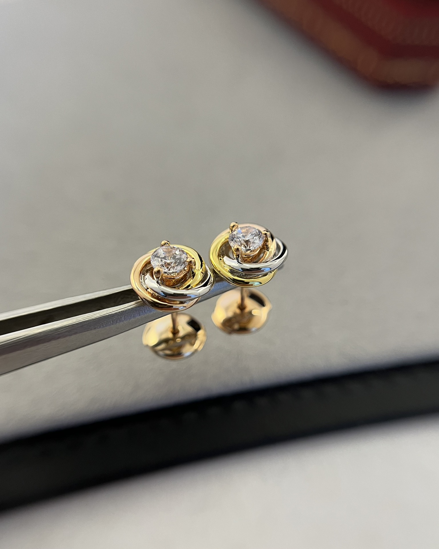 Cartier Trinity Stud Earrings, 2 Diamonds - Original Replica Club