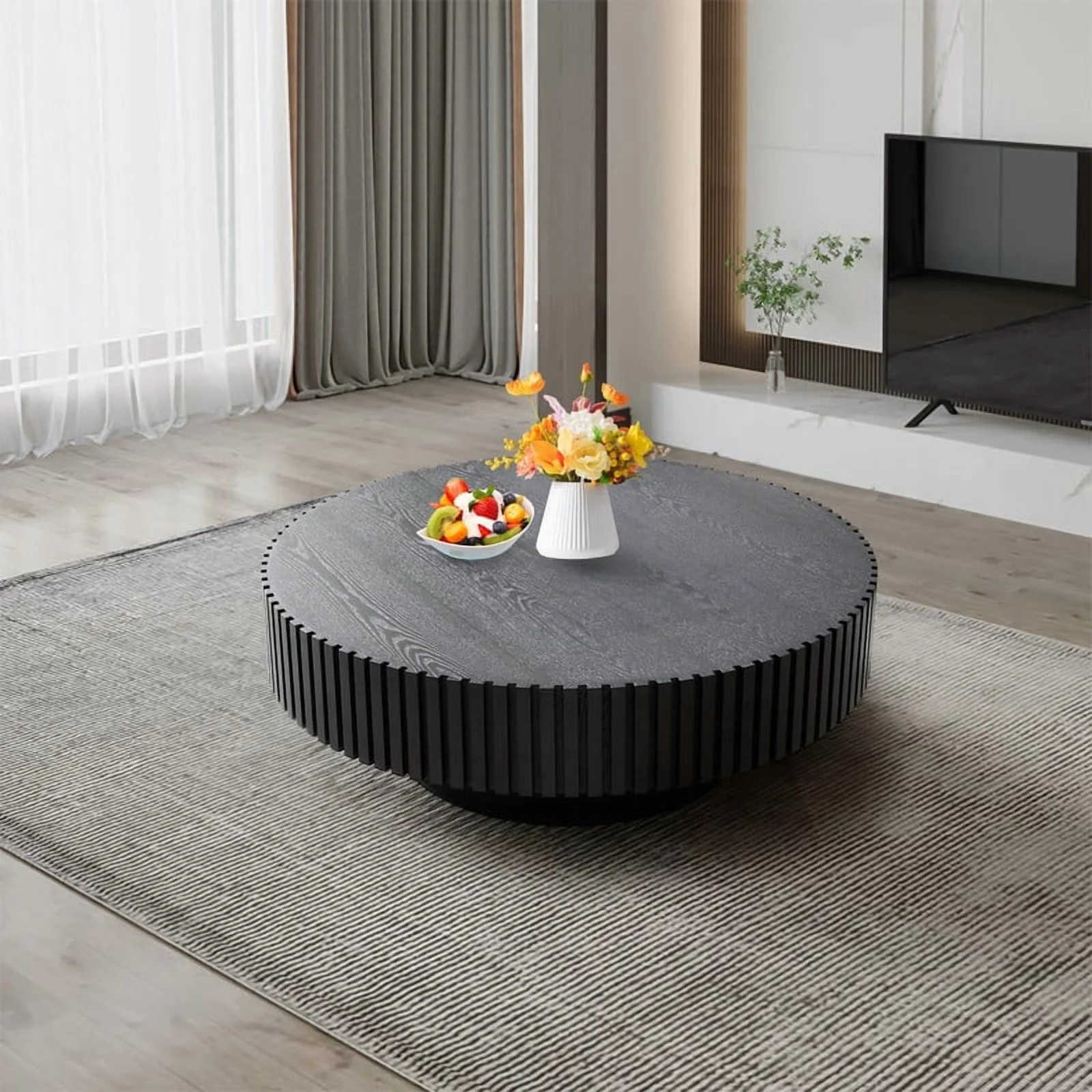 FFH 43.7 inch Oval Coffee Table for Living Room,Handcraft Rustic Corner Coffee Table Nature Wood Relief Sturdy Pedestal for Apartmen,Side Table Centre Table,Nature Wood - Image 25