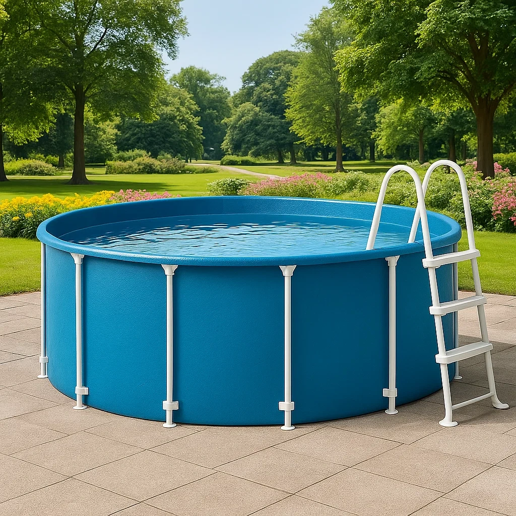 Piscina tubular redonda 298x96 cm, color azul, con filtro y escalera puTJStT255uB