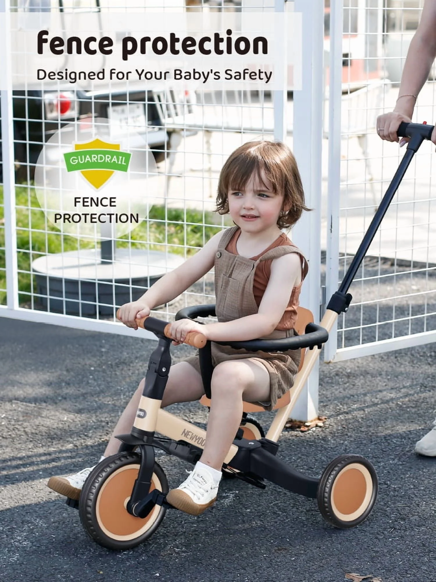newyoo TR008 5-in-1 Toddler Tricycle with Push Handle, Converts to Balance Bike for 1-3 Year Old, Khaki - Image 6