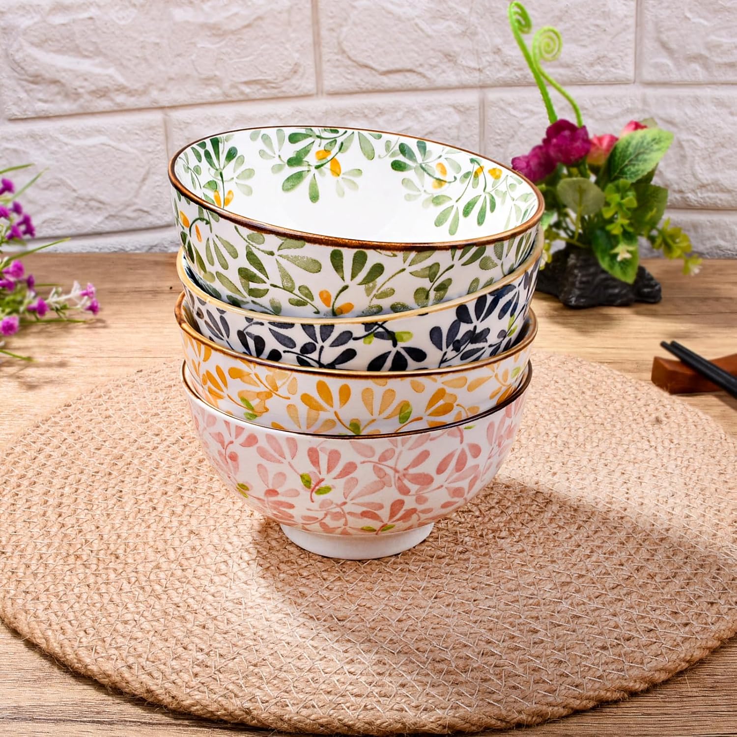 Japanese Ceramic Rice Bowls Set of 4, Porcelain Dessert Bowls Ice Cream Bowls Set Microwave Safe for Snacks, Salad, Dips, Rice