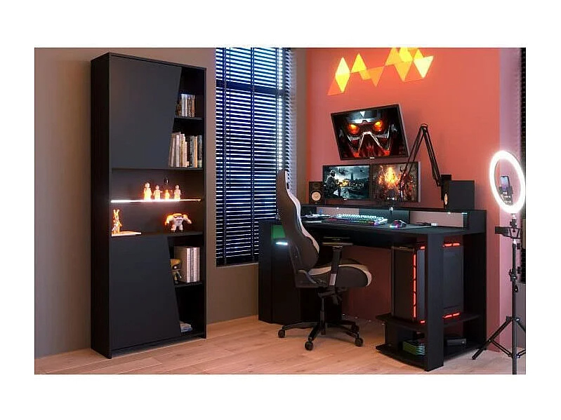 Escritorio Gaming LED Negro con Amplia Zona de Juego - L 152 x A 61,5 x H 86,7 cm