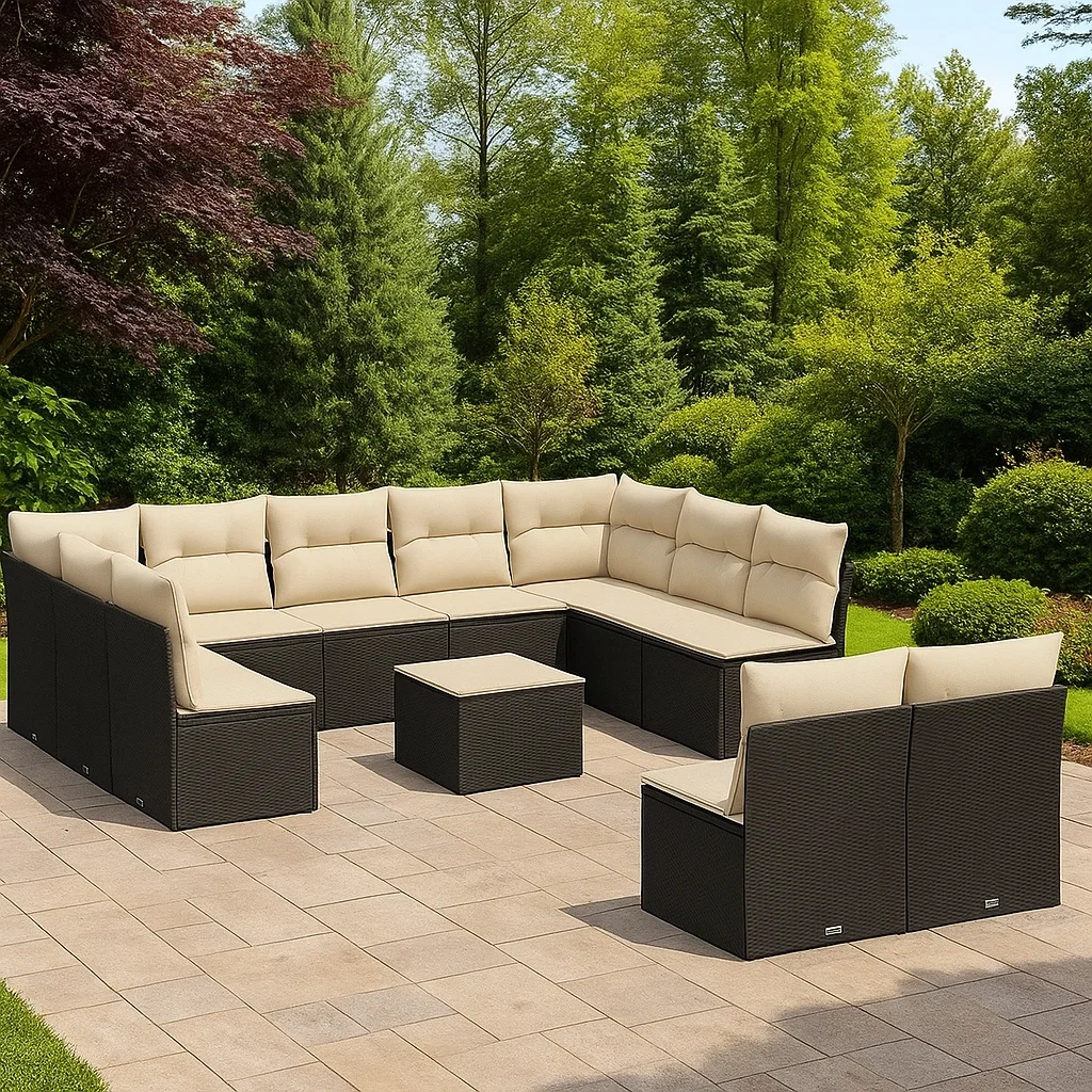 Conjunto de jardín de ratán sintético: sofá modular 10 plazas, 1 sofá de 2 plazas y 1 mesa baja,marrón oscuro y cojines beige - yEIKVWv219oi